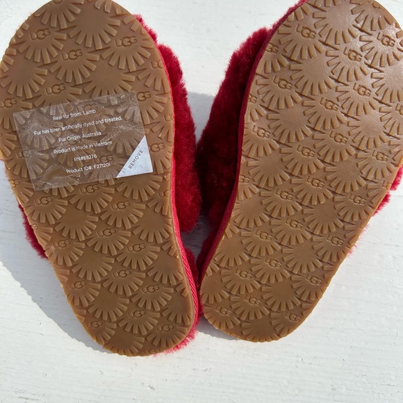 UGG Toddler Fluff Yeah Furry Fuzzy Sandals Ribbon Red $55 Size 9 - Picture 4 of 7